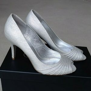 Adrianna Papell Farrel Silver Peep-toe Heels